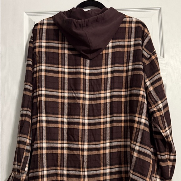 Maurices Brown Plaid Hooded Button-Up Shirt - Picture 3 of 3